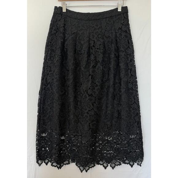 Garnet Hill Scalloped Lace Midi Skirt Womens Size 6 Pleated Black Whimsigoth - Picture 5 of 12